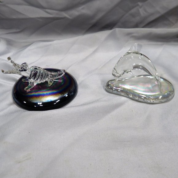 Glass Art Mini Sculptures - Crocodile and Dolphin -- Set of 2 -- Super Cute! - Picture 1 of 6